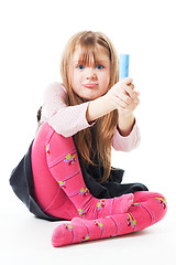 Image showing Angry little girl with chalk