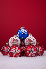 Image showing Christmas balls over a red background