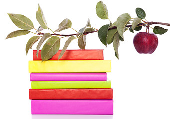 Image showing Books and a fresh apple