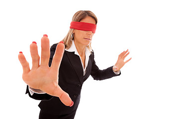 Image showing blindfold businesswoman