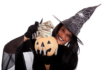 Image showing halloween witch saving money 