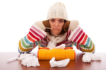 Image showing woman with flu symptoms