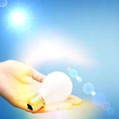 Image showing Background with lit lightbulb