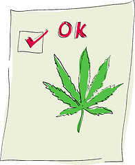 Image showing paper cannabis marijuana leaf with ok