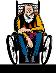 Image showing elderly handicapped man sitting on wheelchair