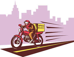 Image showing Courier delivery person riding motorbike