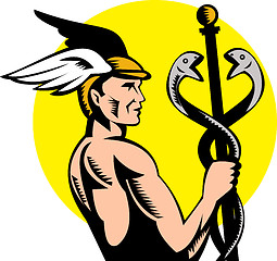 Image showing Roman Greek God Hermes or mercury holding a caduceus