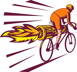 Image showing Cyclist racing with jet engine on bicycle