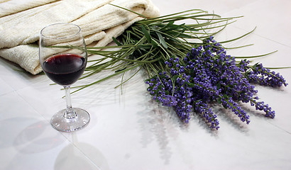 Image showing Red wine and lavendar