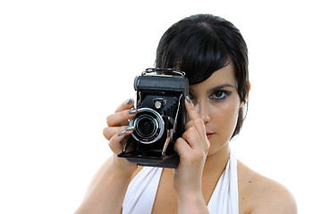 Image showing casual young woman photographer