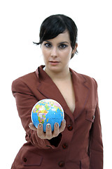 Image showing young pretty woman with Earth