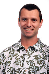 Image showing tourist man over white background looking