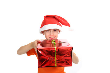 Image showing boy with large present at christmas time