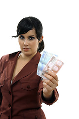 Image showing businesswoman with money (focus on the girl)