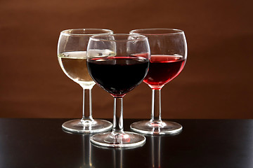 Image showing Red, rose and white wine, drink photo