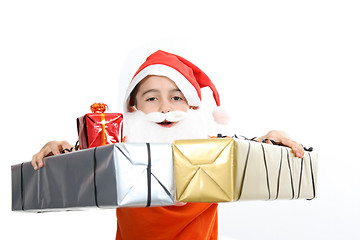 Image showing boy with large present at christmas time