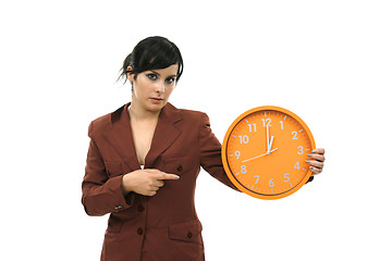 Image showing sexy businesswoman with clock, business photo