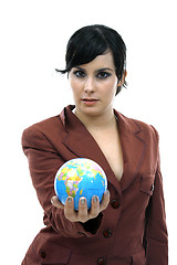 Image showing young pretty woman with Earth