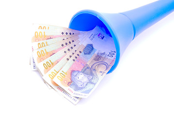 Image showing South African Rands money in Vuvuzela