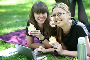 Image showing two young businesswoman with laptop