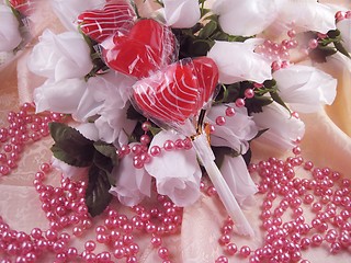 Image showing Valentine suckers and roses