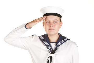 Image showing young sailor saluting isolated white background