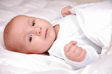 Image showing Adorable newborn in bed