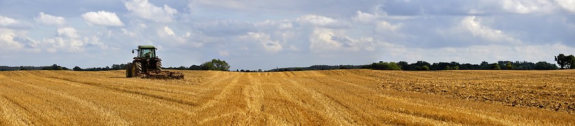 Image showing harvested field with tractor