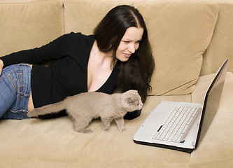 Image showing woman and cat