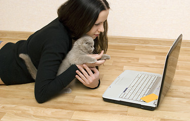 Image showing woman and cat