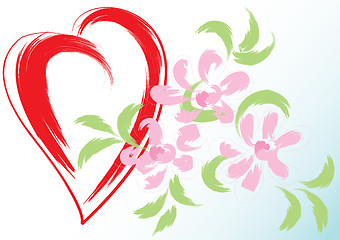 Image showing Greeting card with heart and flowers