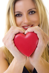 Image showing  woman holding a red heart