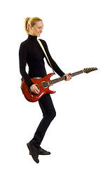 Image showing  girl with red guitar over white