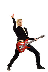 Image showing playing the guitar and making a rock sign