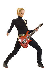 Image showing girl with red electric guitar