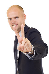 Image showing Businessman showing Victory sign