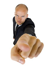 Image showing wide angle picture of a businessman pointing