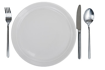 Image showing empty plate, fork, spoon and table-knife