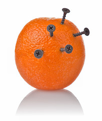 Image showing black angled screws in orange