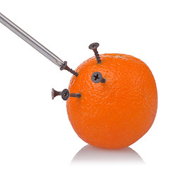 Image showing black angled screws in orange