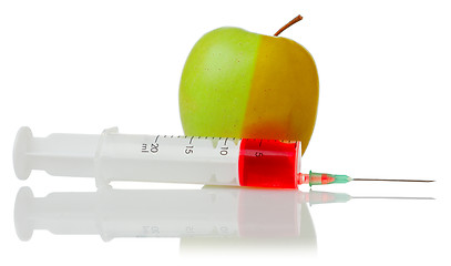 Image showing  green apple and a syringe with red liquid