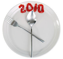 Image showing empty plate, fork, spoon and table-knife