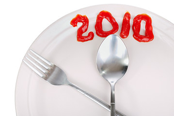 Image showing empty plate, fork, spoon and table-knife