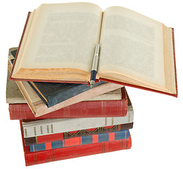 Image showing old books and pen