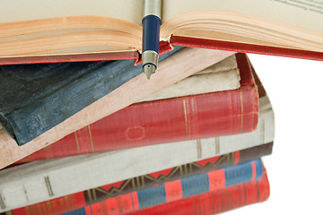 Image showing old books and pen