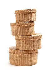 Image showing Stack of Wicker Baskets on White