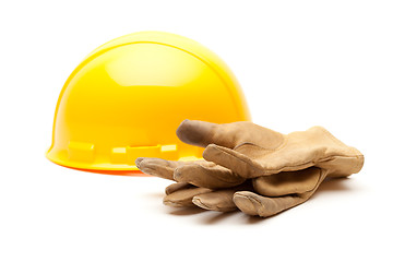 Image showing Yellow Hard Hat and Gloves on White