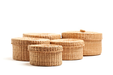 Image showing Various Sized Wicker Baskets on White