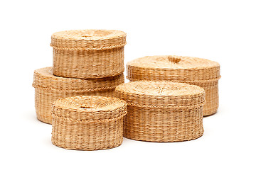 Image showing Stack of Wicker Baskets on White