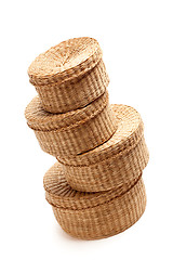 Image showing Stack of Wicker Baskets on White